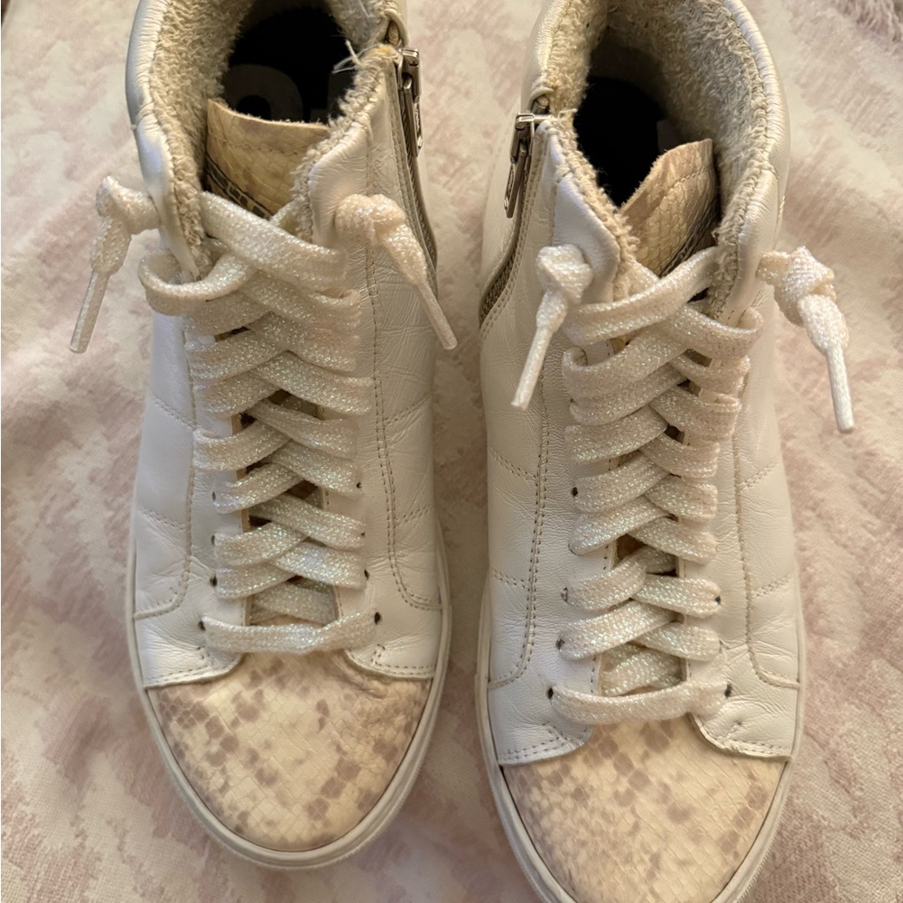 Women's White and Tan High-Top Sneakers